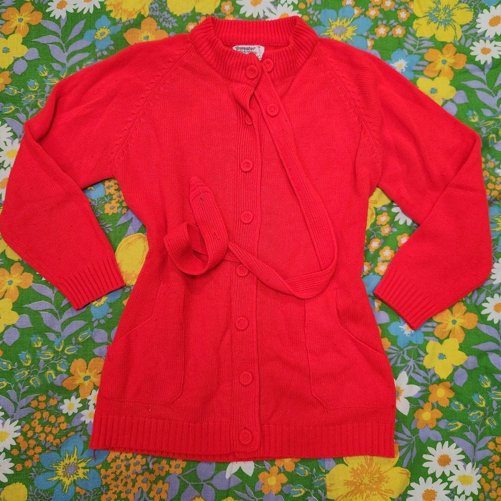 Sweater Vintage 60s Cherry Red Cardigan Sweater